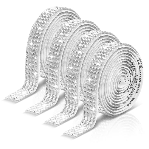 4 Rollen Selbstklebende Strassband Kristall Strass Glitzersteine 1 Yard Silber Strassstreifen Selbstklebend Glitzer Strassbesatz Diamantgürtel Strasssteine Glitzerband für Handwerk DIY Bling Bling von Yolev