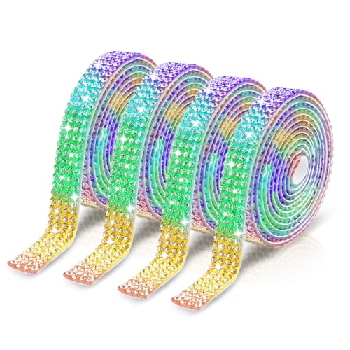 4 Rollen Selbstklebende Strassband Kristall Strass Glitzersteine 1 Yard Strassstreifen Selbstklebend Glitzer Strassbesatz Diamantgürtel Strasssteine Glitzerband für Handwerk DIY Bling Bling von Yolev