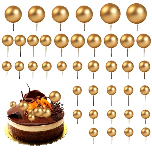 40 Stück Gold Tortendeko Kugeln Runde Kugel Kuchendekoration Geburtstag Cupcake Topper Tortenaufsätze Schaumstoffkugeln Ballon Kuchenaufsätze für Familienessen Hochzeit Babyparty Deko von Yolev