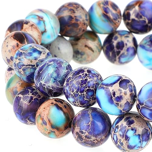 45-47 Stück Naturstein Perlen 8 mm Lila Blaue Jaspis Edelstein Perlen Königliche Meeressediment Natürliche Perler Beads Bunte Runde Steinperlen für die Schmuckherstellung Beads for Jewellery Making von Yolev