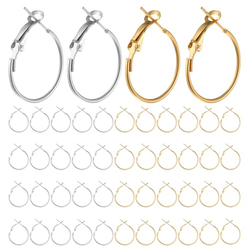 48 Stück Ohrring Creolen Gold Silber Groß für Schmuckherstellung Offene Perlen Silber Hoop Earrings Runde Creolen Ohrringe Rohlinge Selber Machen DIY Handwerk von Yolev