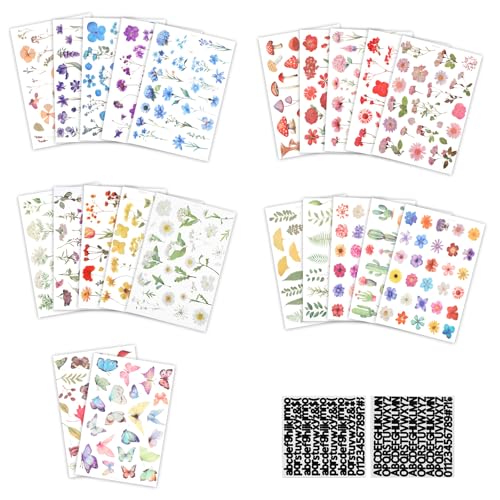 500 Stück Blumen Scrapbook Stickers 260 Stück Selbstklebende Alpha Zahlen Symbol Stickers Transparente PET Sticker Wasserfest Dekorative Aufkleber für Fotoalbum Notizbuch Scrapbooking DIY Zubehör von Yolev