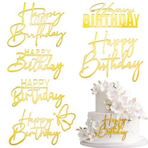 6 Stück Happy Birthday Tortendeko Gold Cake Topper Geburtstag Tortenaufsätze Happy Birthday Acryl Kuchenaufsätze Tortenschilder Besondere Tortenaufsätze zum Happy Birthday Cake Topper Geburtstag von Yolev