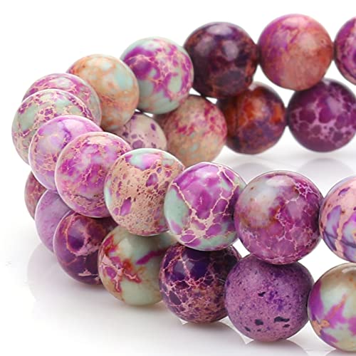 60 Stück Naturstein Perlen Lila Weiße Jaspis Beads Königliche Meeressediment Natürliche Edelstein Perlen zum Auffädeln 6 mm Runde Steinperlen für die Schmuckherstellung Beads for Jewellery Making von Yolev