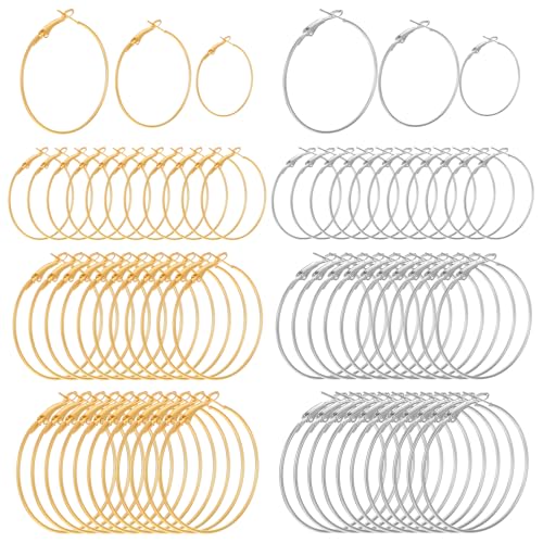 72 Stück Ohrring Rohlinge Creolen Gold Silber Groß für die Schmuckherstellung 4 cm 5 cm 6 cm Ohrringe Selber Machen Set Offene Perlen Creolen Edelstahl Ohrring Basteln DIY Zubehör von Yolev