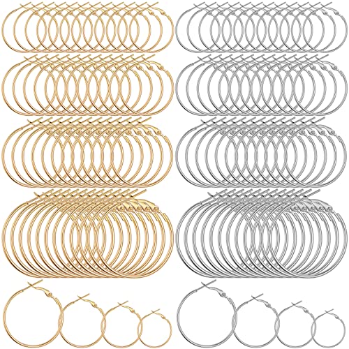 96 Stück Ohrring Creolen Gold Groß für Schmuckherstellung Offene Perlen Silber Hoop Earrings Runde Creolen Ohrringe Rohlinge Selber Machen DIY Handwerk 20 mm 25 mm 30 mm 40 mm von Yolev