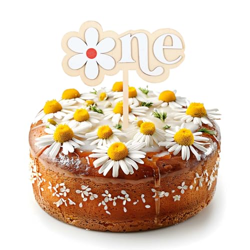 Happy Birthday Tortendeko 1. Geburtstag Gänseblümchen Decorations Cake Topper 1. Geburtstag Holz Gänseblümchen Kuchenaufsätze zum 1. Geburtstag Dekorationen für Mädchen Junge Babys Party von Yolev