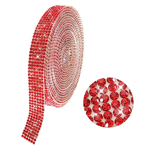 Selbstklebendes Strassband 3 Yards Glänzendes Strass Dekorband 1,2cm Selbstklebender Diamantband Aufkleber Geeignet für Bastelarbeiten Telefon Auto Dekoration DIY(Rot) von Yolev