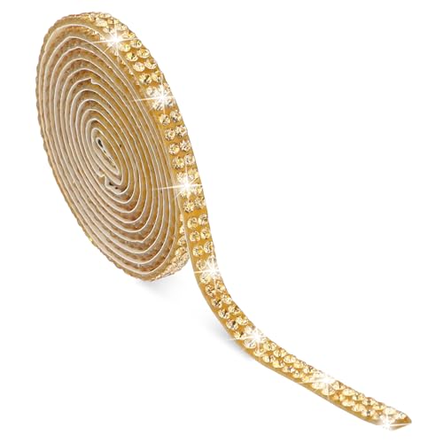 Strassband Selbstklebend 1 Rolle 3 Yards 2 Reihen Strasssteine Selbstklebend Glitzerband Kristall Diamant Band Glitzer Rollenaufkleber Diamant Dekorative ​​für DIY Bastel Stoffe Schuhe (Gold) von Yolev