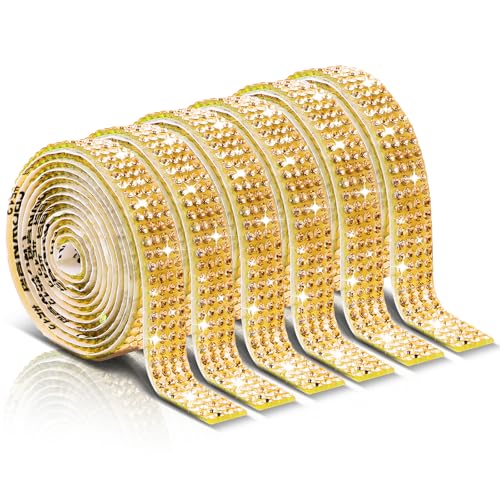 Strasssteine Selbstklebend 6 Rollen 1 Yard Kristall Diamant Band Strassband Selbstklebend Glitzerband Selbstklebende Strassstreifen Glitzer Diamant Deko ​​für DIY Basteln Stoff Auto Handy (Gold) von Yolev