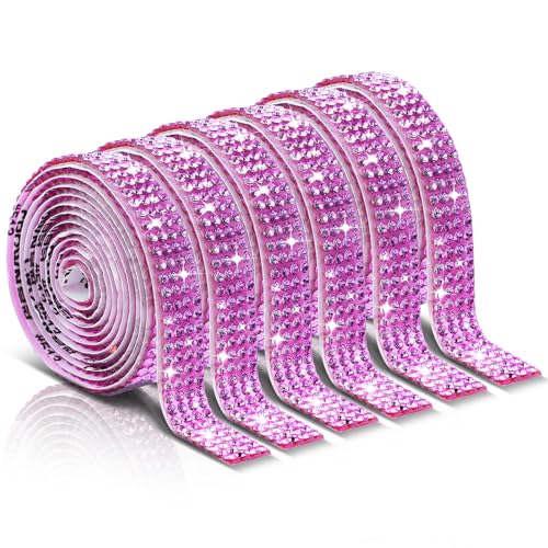 Strasssteine Selbstklebend 6 Rollen 1 Yard Kristall Diamant Band Strassband Selbstklebend Glitzerband Selbstklebende Strassstreifen Glitzer Diamant Deko ​​für DIY Basteln Stoff Auto Handy (Rosa) von Yolev