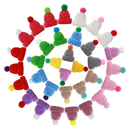 Yolev 40 Stücke Mini Weihnachten Strickmützen Bunte Strickmütze Schneemann Weihnachtsbaum Dekoration Hut Weihnachtsfeier Puppe Dekorationen von Yolev