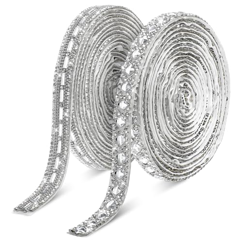 2 Rollen Strassband Selbstklebend Silber Kristall Strass Diamant Band Glitzersteine Selbstklebende zum Aufnähen DIY Dekoration Bling Aufkleber für Hochzeit Geburtstag von Yolev