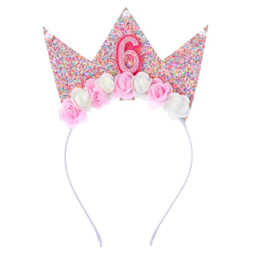 Yolev Geburtstagskrone 6 Geburtstag Mädchen Tiara für Kinder Prinzessin Krone Rosa Geburtstagsdekoration Geburtstag 6 Jahre Mädchen Glitzer Stirnband Partyhut für Kleinegeburtstag Krone Mädchen von Yolev