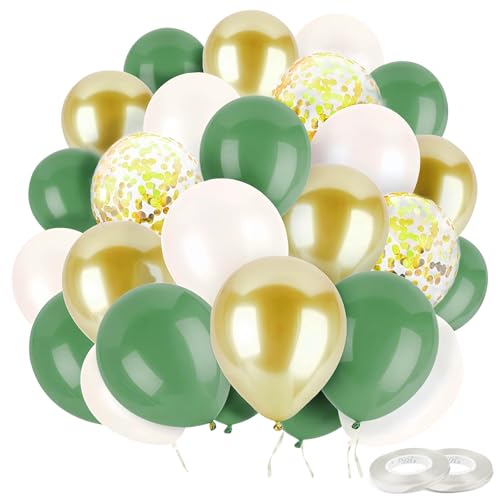 Yolistar 100 Stück 30cm Luftballons Grün,Retro Olive Salbei Grün Gold Weiß Helium Ballons Set，2 x 10 Meter Band für Geburtstag Baby Shower Hochzeit Tropische Safari Party Deko von Yolistar