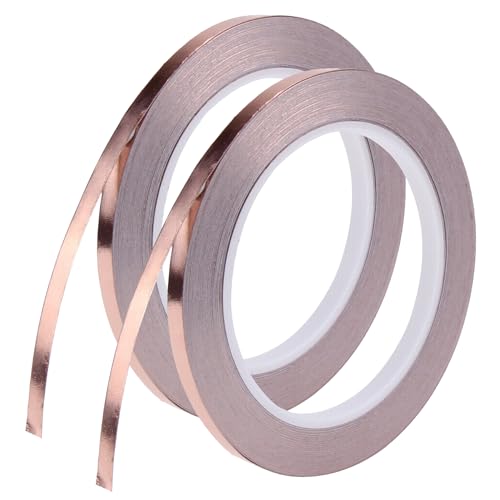 Yolistar 2pcs Kupferfolie Klebeband, Selbstklebend Kupferfolienband, Leitende Kupferband, Abschirmband Kupferfolie für EMI-Abschirmung, Schneckenabwehrmittel, Handwerk, Elektro-Reparaturen (5MM x 50M) von Yolistar