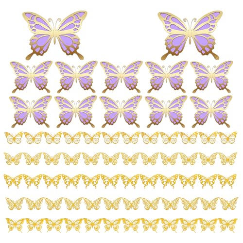 Yolistar 72 Stück Schmetterlinge Deko, 3D Schmetterling für Raum Wand Hochzeit Tischdekoration, Heimdeko Schlafzimmer Schmetterling Ornamente (Gold-Lila) von Yolistar
