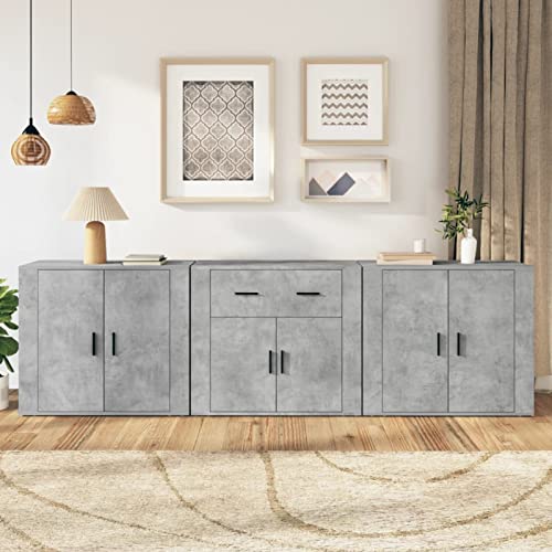 Yolola Sideboards 3 STK Sideboard lang Kommode Holz Sideboard Wohnzimmer Sideboard küche Sideboard Holzwerkstoff- Betongrau von Yolola