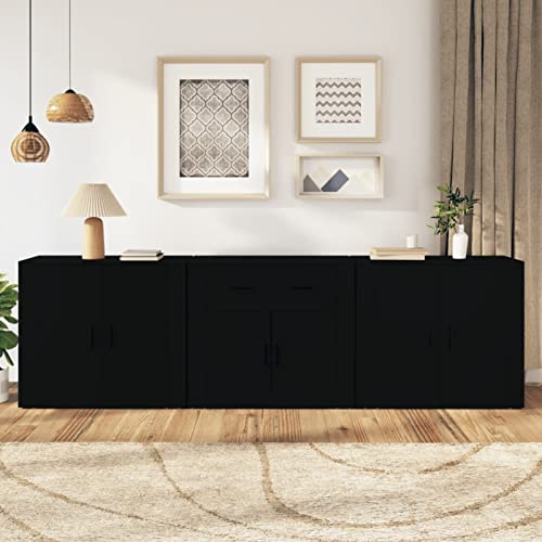 Yolola Sideboards 3 STK Sideboard lang Kommode Holz Sideboard Wohnzimmer Sideboard küche Sideboard Holzwerkstoff- Schwarz von Yolola