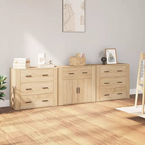 Yolola Sideboards 3 STK Sideboard lang Kommode Holz Sideboard Wohnzimmer Sideboard küche Sideboard Holzwerkstoff- Sonoma-Eiche von Yolola