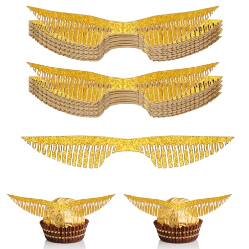 50 PCS Zauberer Party Schokolade Dekoration Goldene Flügel Schokolade Cupcake Toppers Dekor mit Klebe Dots für Bonbons Kuchen Cupcakes Party Supplies (E) von Yolyoo