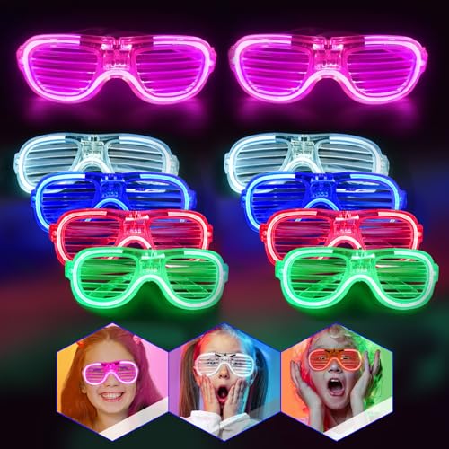 Yomaido 10 Stück LED Brille für Party Neon Partybrille Leuchtbrille, Shutter Shades Brille, Quadrat Coole LED Sonnenbrille für Party von Yomaido