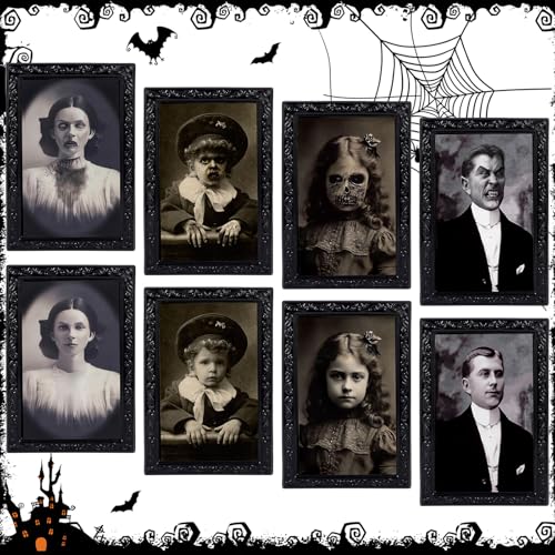 Yomaido 4 Pack Halloween Dekorationen 3D Ändern Gesicht Scary Fotorahmen Horror Portrait Deko Gruseliges Bild, Halloween Tür Wand Deko Innen Indoor Outdoor Garten, Haunted Haus Requisiten von Yomaido