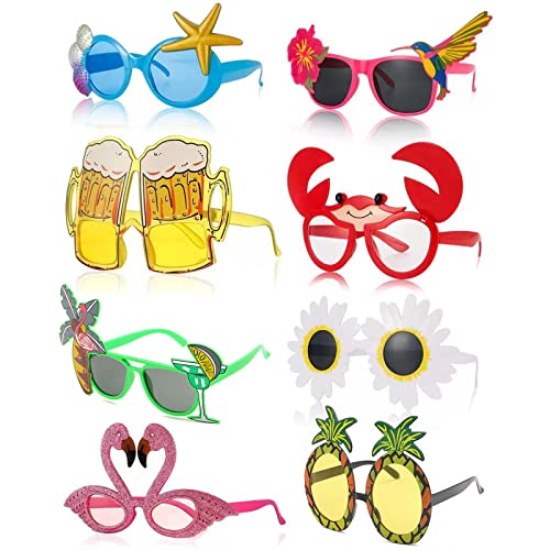 Yomaido 8 Paar Luau Party Sonnenbrille, Novelty Lustige Hawaiianische Brille, Kostüm Party Sonnenbrillen für Kinder und Erwachsene von Yomaido