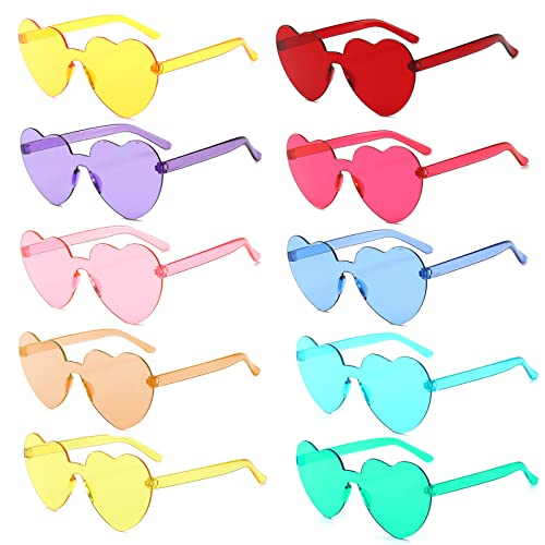 Yomaido Rave Partybrillen, 10 Packungen, herzförmige Sonnenbrille, mehrfarbig, flippige Festivalbrillen für Erwachsene, Frauen oder Männer von Yomaido