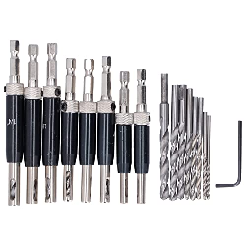 Yomiyuyr Bits Self Centering Drill Bit Set, 17pcs Hinge Drills Set, Self Centering Door Drill Bit Kit with Hex Wrench for Precise Woodworking, for Professionals von Yomiyuyr