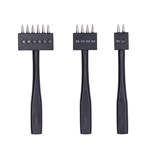 Yomiyuyr -Prong Punch -Werkzeugset, Leder -Punsch -Set zum Nähen, 3 Größen (4 mm, 5 mm, 6 mm), Stahlpunschkit für Lederarbeit, präzises Stanzen und Nähte (6 mm) von Yomiyuyr