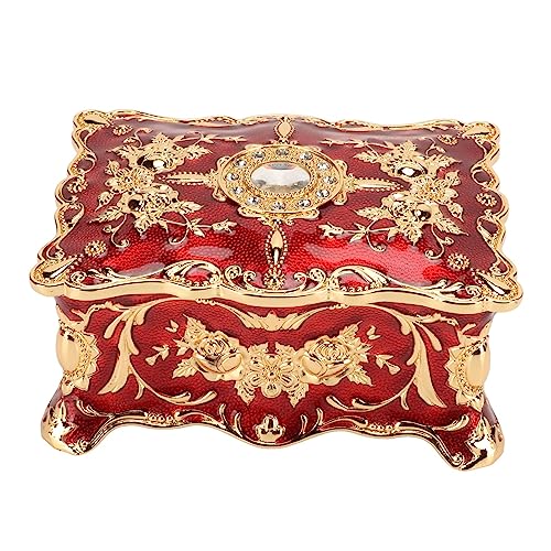 Yomiyuyr Vintage Jewelry Box, antike Schmuckschatulle für Frauen, hölzerne Schmuckschatulle mit Samt Liner, Zinklegierung Vintage Box für Ringe, Ohrringe und kleiner Schmuck (Gold rot) von Yomiyuyr