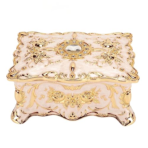 Yomiyuyr Vintage Jewelry Box, antike Schmuckschatulle für Frauen, hölzerne Schmuckschatulle mit Samt Liner, Zinklegierung Vintage Box für Ringe, Ohrringe und kleiner Schmuck (Gold weiß) von Yomiyuyr