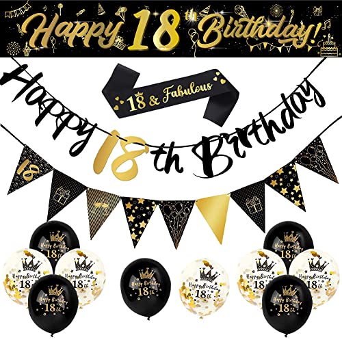 14 Stück 18. Happy Birthday Dekorationen Kit, Geburtstag Party Dekoration Inklusive Party Supplies Geburtstag Straps 9ft Banner Dreieck Flaggen Konfetti Latex Luftballons von Yontree