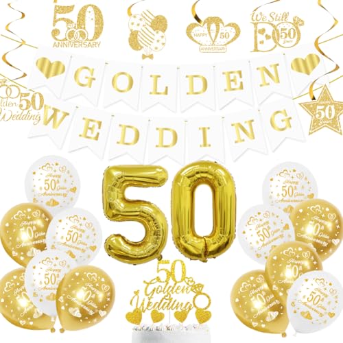 Dekorationen zum 50. Hochzeitstag, Dekorationen zum 50. Hochzeitstag, inklusive Banner zum Aufhängen von Wirbeln für 50. Hochzeitstag, Partyzubehör (50 von Yontree