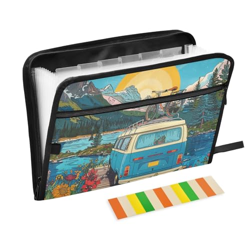 Anpassbare Aktenordner mit Taschen, 13 Taschen, A4, Briefgröße mit Reißverschluss, für Business, charmant, Outdoor, Sonnenuntergang, Landschaft, Carpeta de von Yoogain