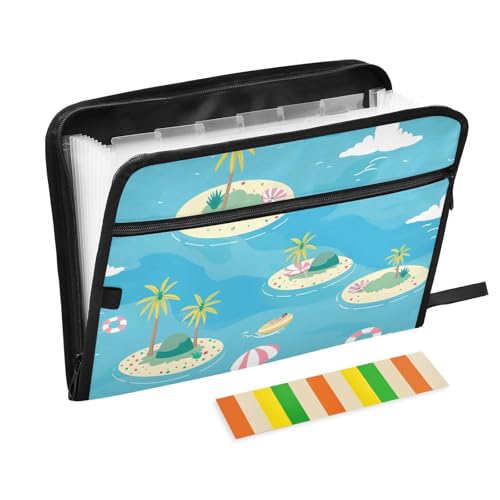 Anpassbare Fächermappe, Akkordeon, 13 Taschen, A4, Briefgröße mit Reißverschluss, für Papiere, Sommer, Wind, Cartoon, Insel, Teppiche von Yoogain