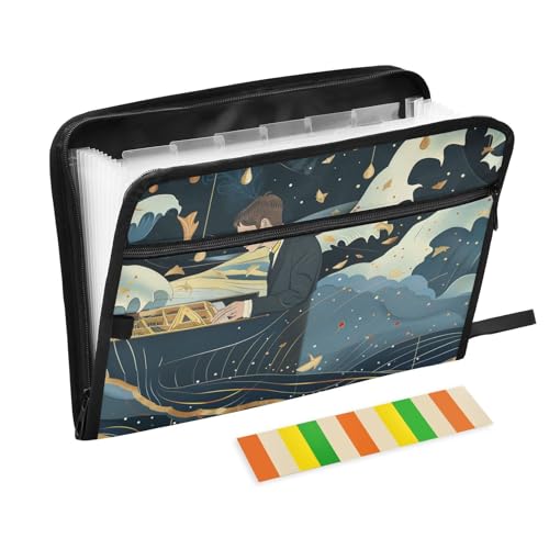 Anpassbare Ordner mit Taschen, 13 Taschen, A4, Briefgröße mit Reißverschluss, für Schule, Zuhause, Büro, Klassenzimmer, Cartoon-Illustrationen für Piano Expando von Yoogain