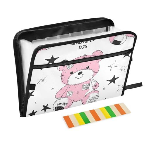 Anpassbare erweiterbare Hängemappen, 13 Taschen, A4, Briefgröße mit Reißverschluss, für Büro, Schule, Cartoon, niedlicher rosa Teddybär, Para Guardar Documentos von Yoogain