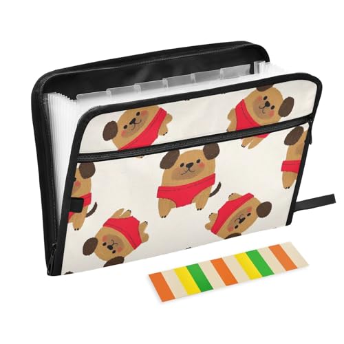 Anpassbarer Organizer, Aktenordner, 13 Taschen, A4, Briefgröße mit Reißverschluss, für Business, Cartoon, niedlicher brauner Hunde-Organizer von Yoogain