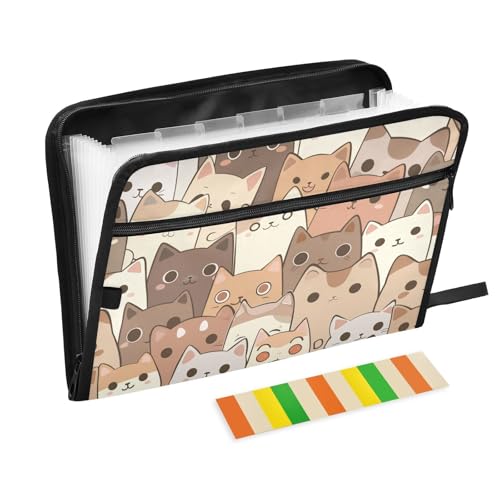 Anpassbarer Papier-Organizer, 13 Taschen, A4, Briefgröße mit Reißverschluss, für Büro, Schule, niedliches Cartoon-Kätzchen von Yoogain