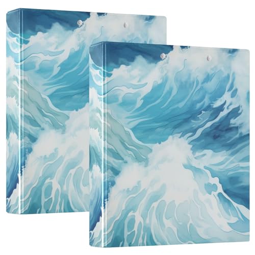 Cartoon Blue Sea Wave3,5 cm Ordner mit 3 Ringen, Klemmbrett, 2 Stück, Büroordner, Hardcover, 2 Stück von Yoogain