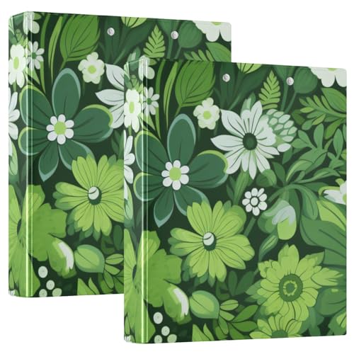 Grüne Blumen für St1-1/5.1 cm Notizbuchordner, runde Ringe, Notizbuchordner mit Klemmbrett, 2 Stück, ästhetischer Ordner, Hardcover von Yoogain