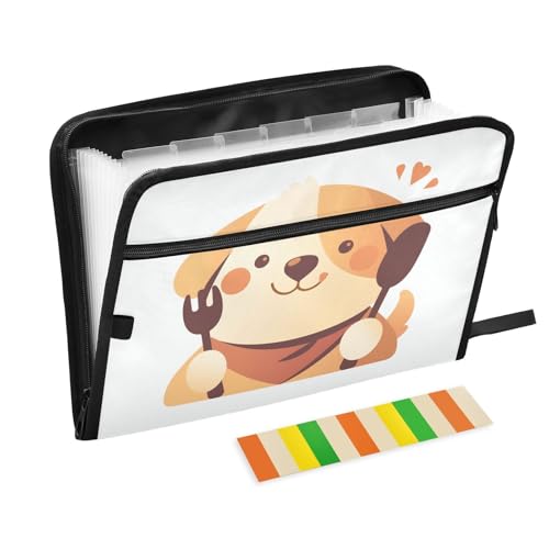 Personalisierbare Büromappen, 13 Taschen, A4, Briefgröße mit Reißverschluss, für Klassenzimmer, Zuhause, Büro, Reisen, niedlicher Cartoon-Hund, Teppiche von Yoogain