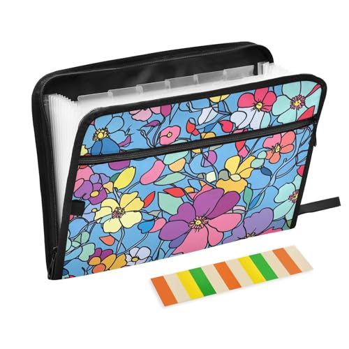 Personalisierbarer Organizer mit Taschen, 13 Taschen, A4, Briefgröße mit Reißverschluss, für Schule, Zuhause, Büro, Klassenzimmer, buntes Blumenmuster, Frühlings-Erweiterung von Yoogain