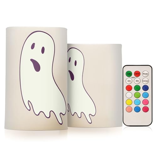 Yoogain Halloween süße Monster flammenlose Kerzen Elektronische Kerzenlichter Romantischer Timer flammenlose Kerzen mit Fernbedienung Hochzeit klein batteriebetrieben 2-teiliges Set von Yoogain