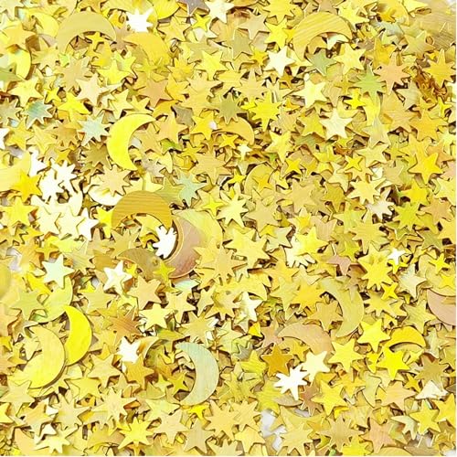 Stern-Mond-Tischkonfetti, schillerndes Metallic-Glitzerfolien-Konfetti, Pailletten, Stern, Mond, Streuung für Party, Hochzeit, Festival, Dekorationen, DIY, 60 g (Gold) von Yoogeer