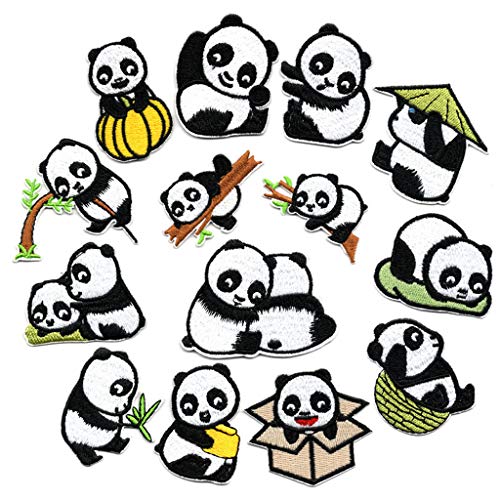 14 Stück Panda Aufnäher Bestickte Pailletten Applikationen Glitzer Aufbügeln Die Reparatur Kleidung von Yooghuge