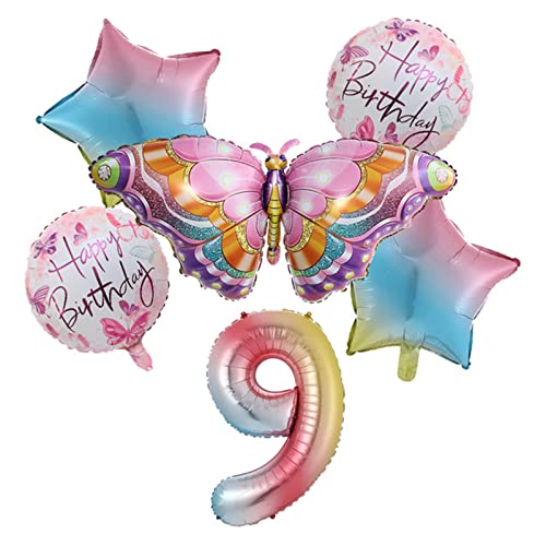 Bunter Schmetterlingsballon Set Zahlenballon Aus Aluminiumfolie Alles Gute Zum Geburtstag Dekorationen Babyparty Partyzubehör Aluminiumfolienballon von Yooghuge