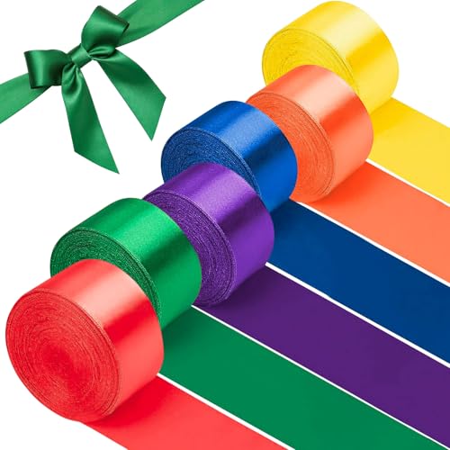 Yooler Schleifenband 132m Satinband 6 Farben, 50mm Geschenkband Breit, Bunte Bänder Seidenband zum Verpacken, Dekorative Satinbänder für Maibaum Basteln Sträuße Geburtstags Taufe und Hochzeit von Yooler